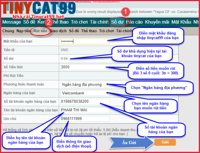 Hướng Dẫn Rút Tiền TinyCat99 Nhanh Nhất Trong 1 Phút - Chính Xác
